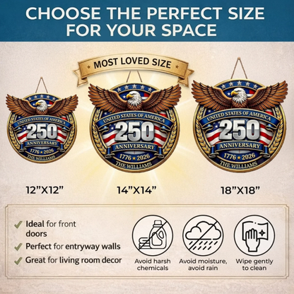 Custom Wood Sign - Personalized America 250th Anniversary Gifts - Freedom Lights Our Future
