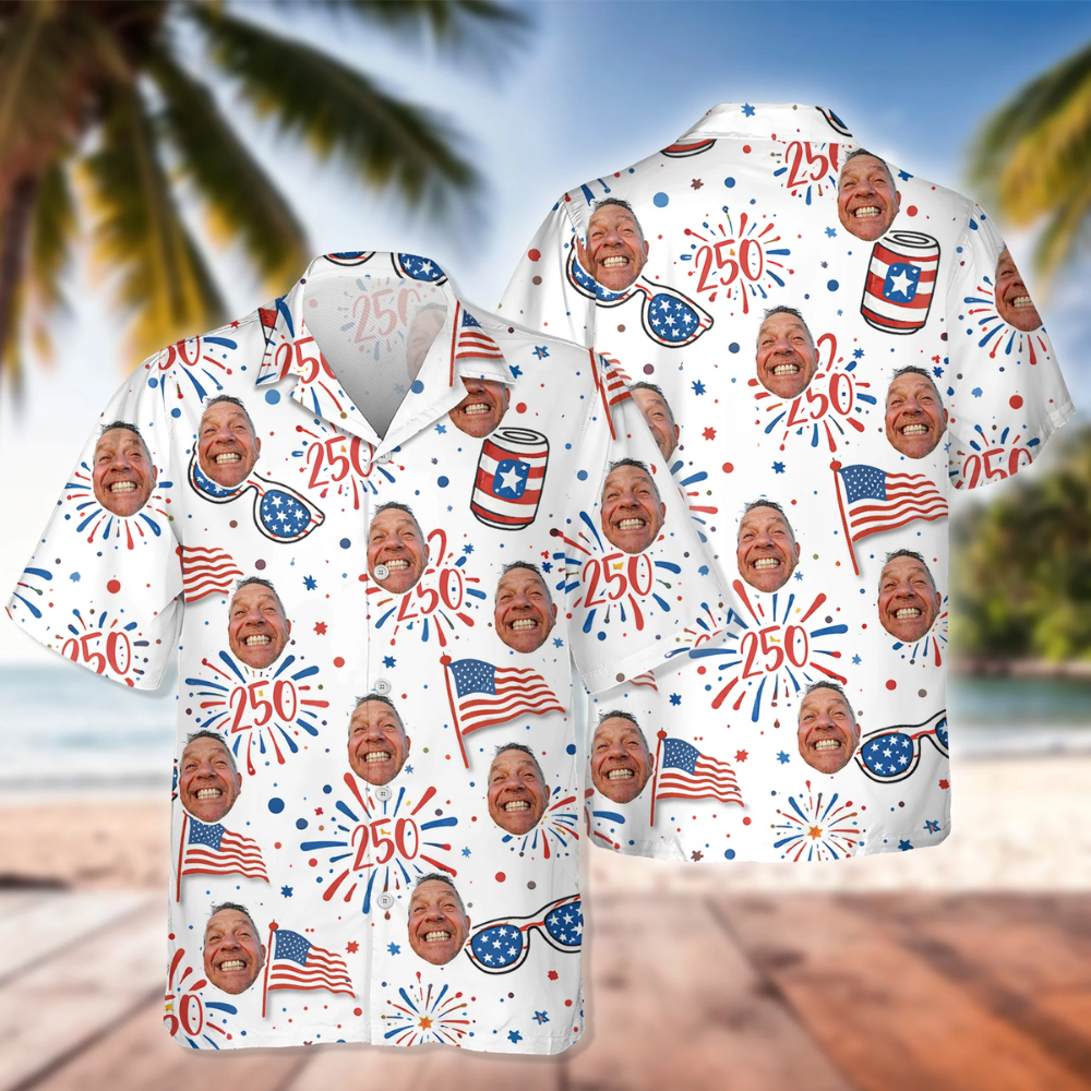 Custom Photo USA 250th Anniversary Floral American Flag Hawaii Shirt