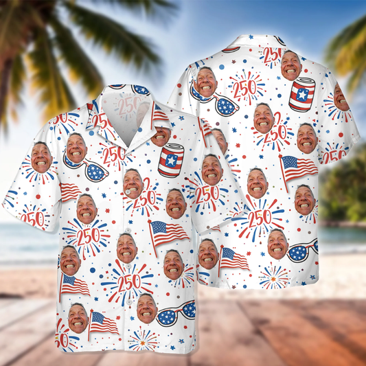 Custom Photo USA 250th Anniversary Floral American Flag Hawaii Shirt