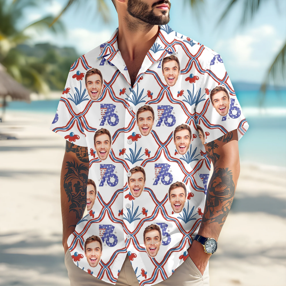 Custom Photo USA 250th Anniversary Floral American Flag Hawaii Shirt