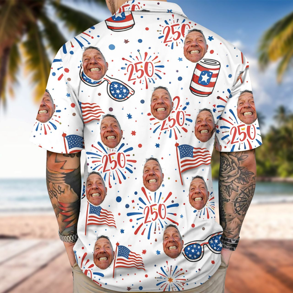Custom Photo USA 250th Anniversary Floral American Flag Hawaii Shirt