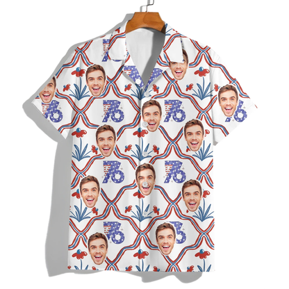 Custom Photo USA 250th Anniversary Floral American Flag Hawaii Shirt