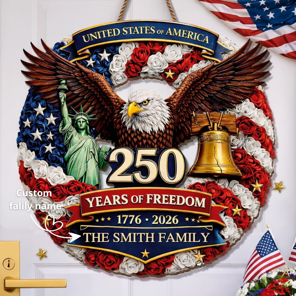 Custom Wood Sign - Personalized America 250th Anniversary Gifts For Mom, Dad, Brother, Sister, Kids - Proud Hearts Rise Together