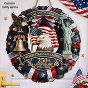 Custom Wood Sign - Personalized America 250th Anniversary Gifts For Mom, Dad, Brother, Sister, Kids - Family Forever United