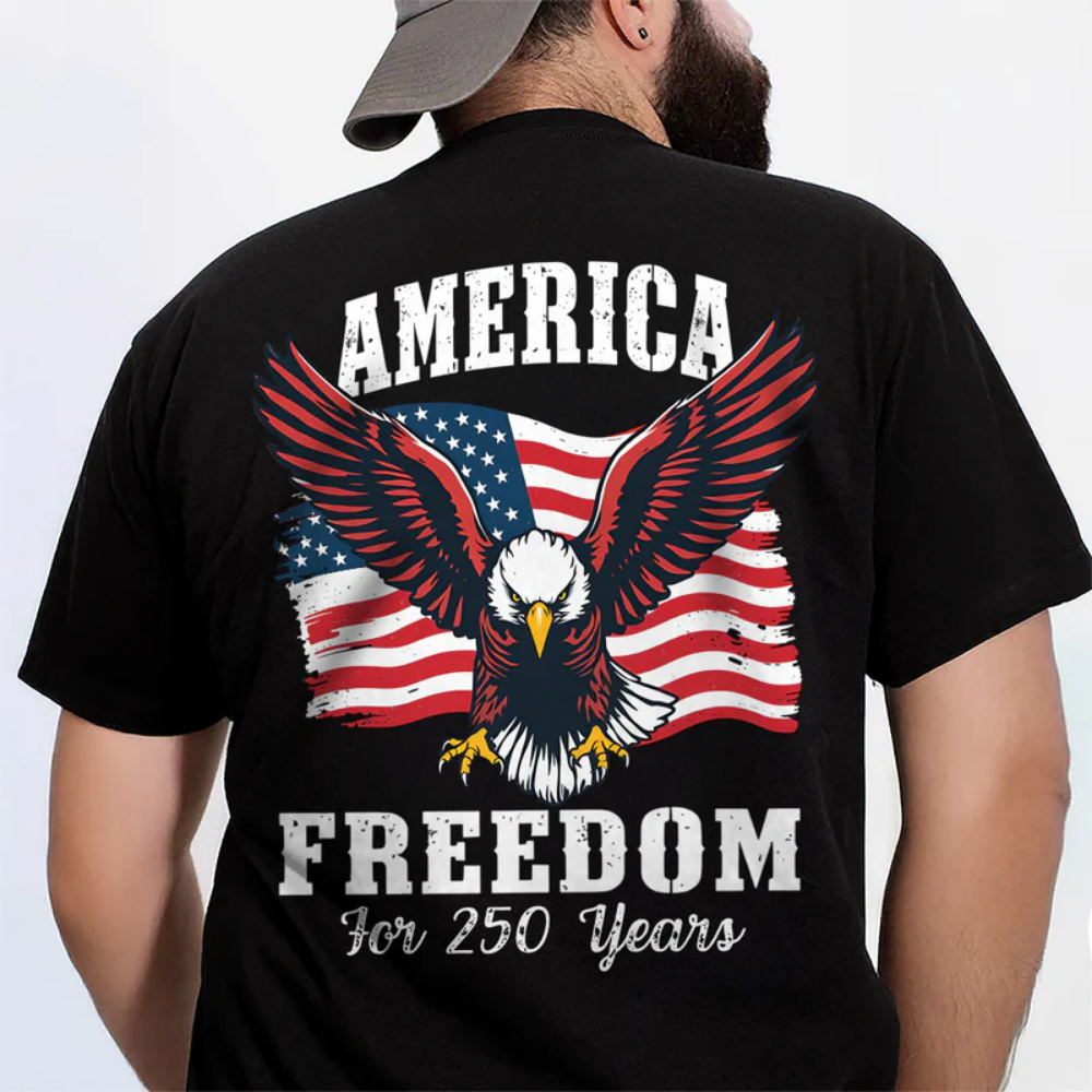 America 250 Years of Freedom Patriotic Eagle Flag Back Side Shirt, 4th of July Shirt