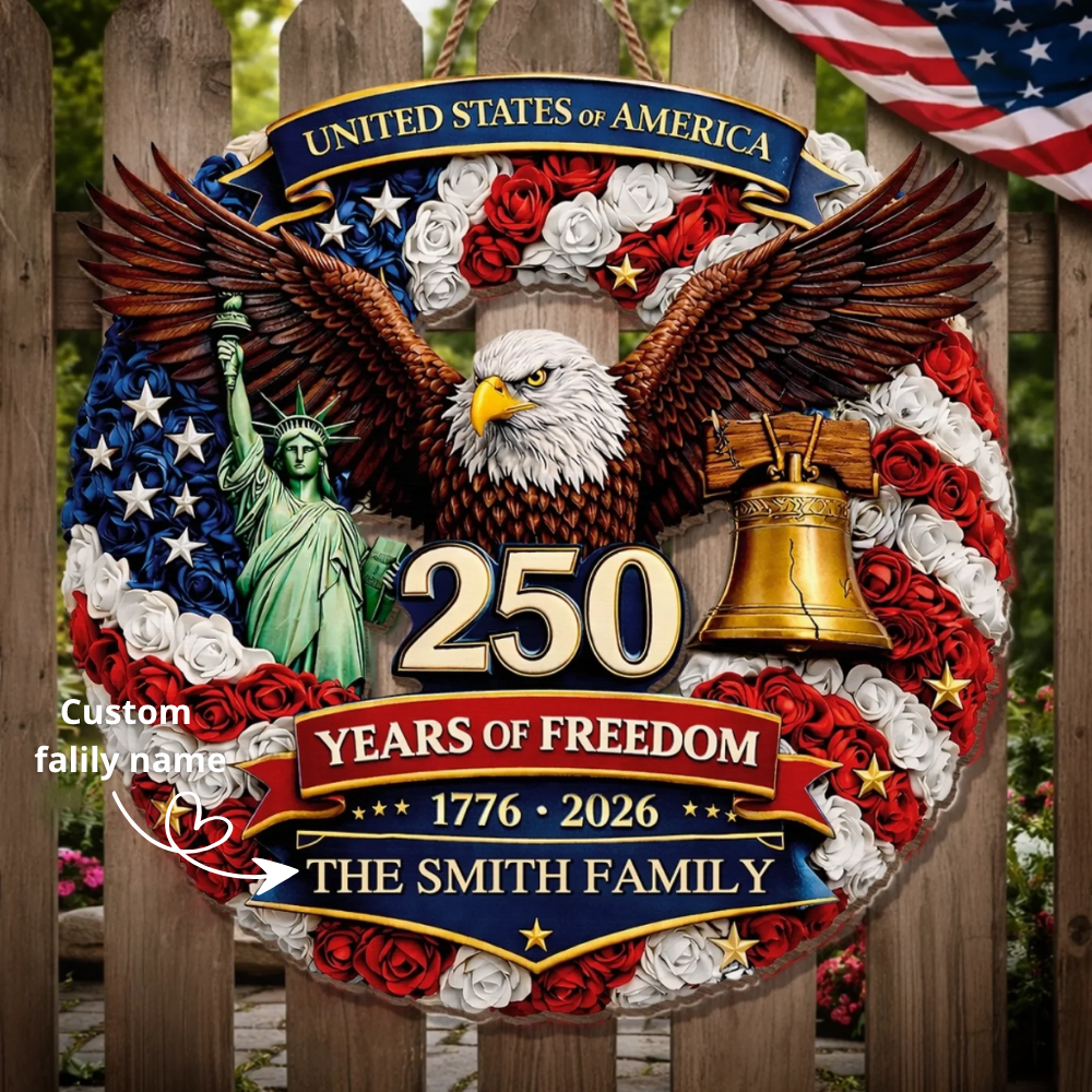 Custom Wood Sign - Personalized America 250th Anniversary Gifts For Mom, Dad, Brother, Sister, Kids - Proud Hearts Rise Together