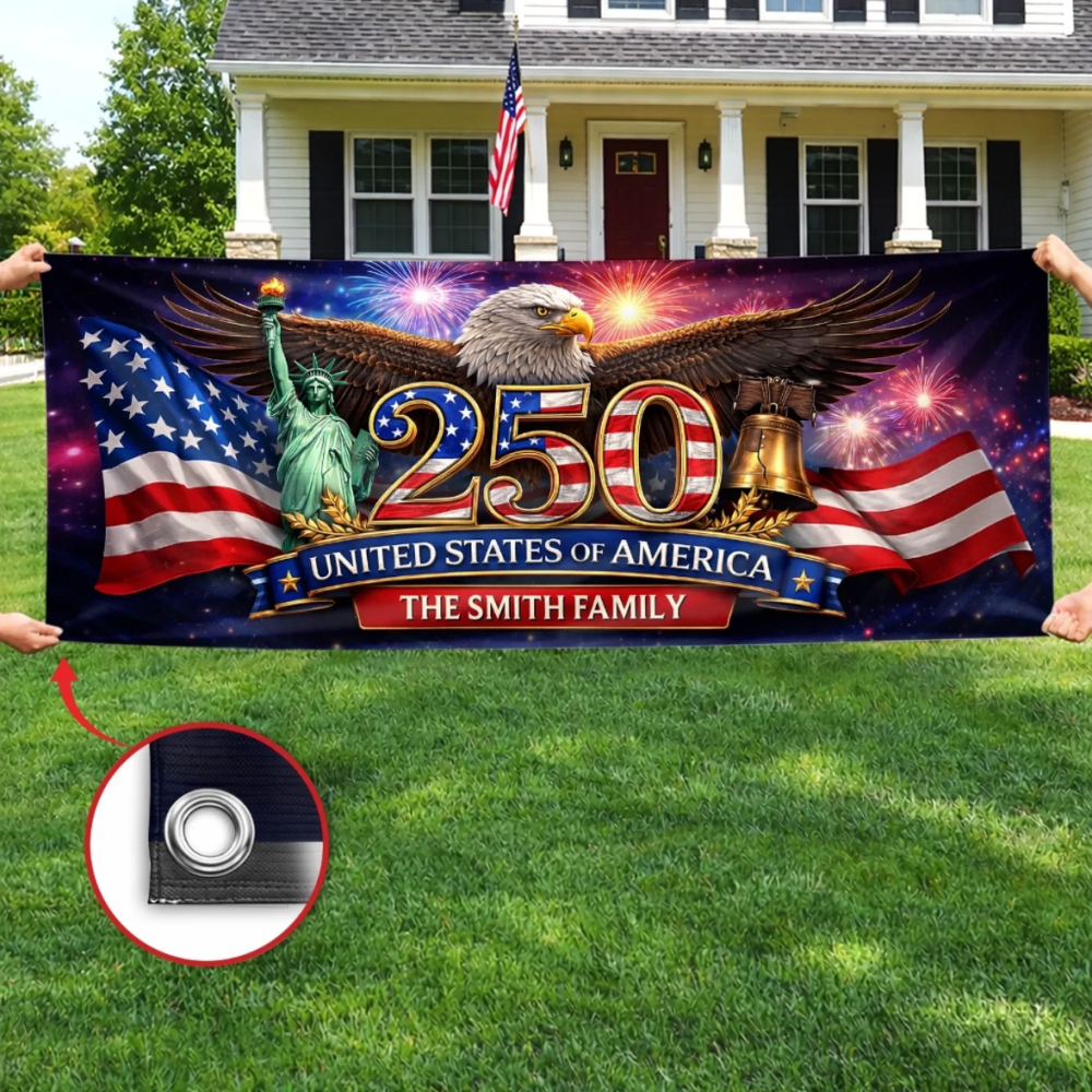 Custom Polyester Outdoor Banner - Personalized America 250th Anniversary Gifts - Freedom Starts At Home