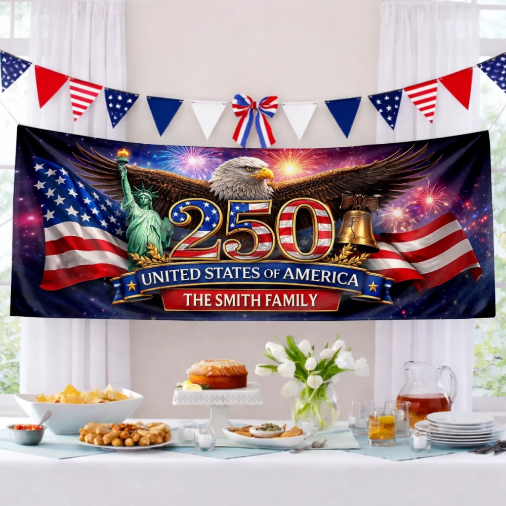 Custom Polyester Outdoor Banner - Personalized America 250th Anniversary Gifts - Freedom Starts At Home