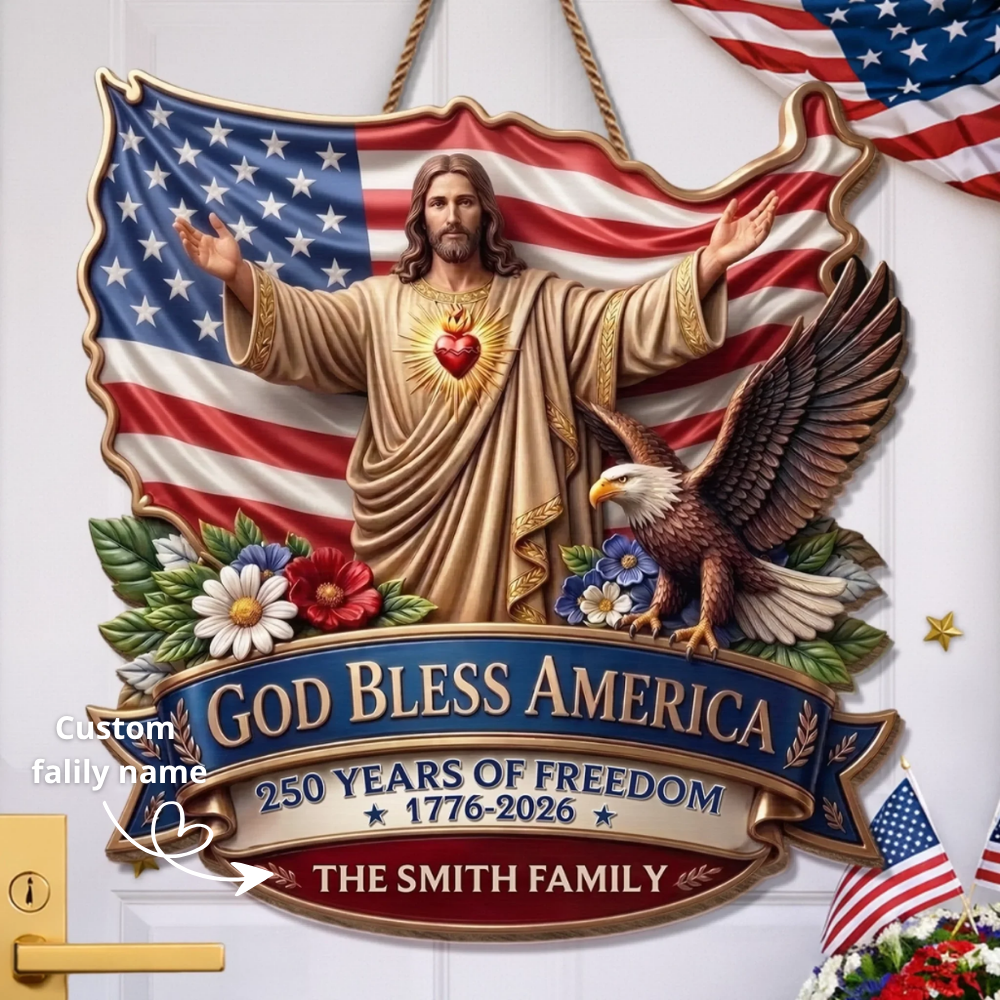 Custom Wood Sign - Personalized America 250th Anniversary Gifts For Mom, Dad, Brother, Sister, Kids - God Bless America