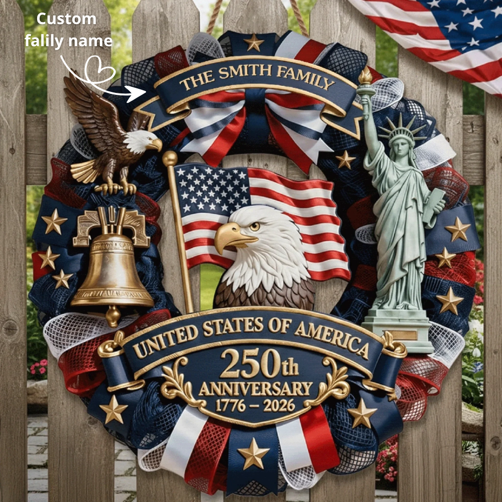 Custom Wood Sign - Personalized America 250th Anniversary Gifts For Mom, Dad, Brother, Sister, Kids - Family Forever United