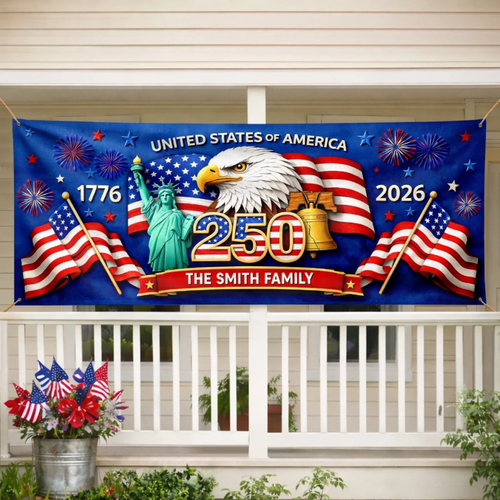 Custom Polyester Outdoor Banner - Personalized America 250th Anniversary Gifts For Mom, Dad