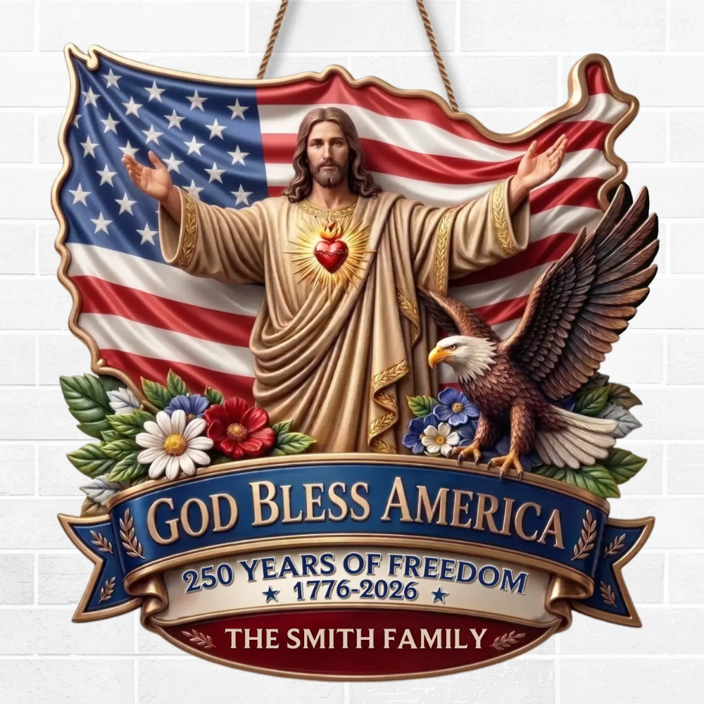 Custom Wood Sign - Personalized America 250th Anniversary Gifts For Mom, Dad, Brother, Sister, Kids - God Bless America