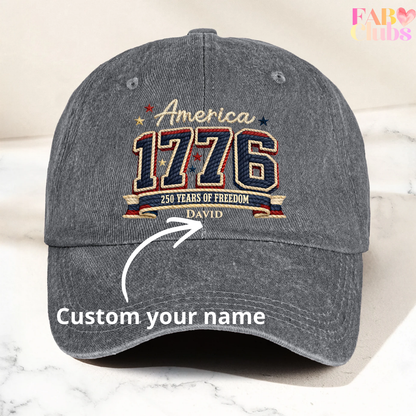 250 Years Of Freedom Faux Pattern - Personalized Distressed Denim Cap