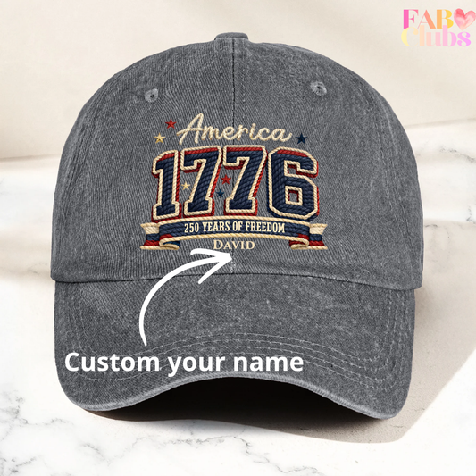 250 Years Of Freedom Faux Pattern - Personalized Distressed Denim Cap
