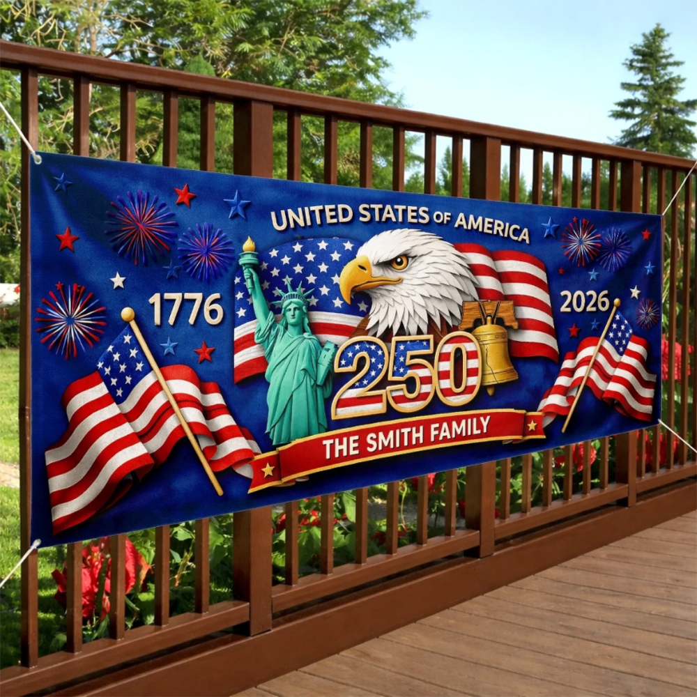 Custom Polyester Outdoor Banner - Personalized America 250th Anniversary Gifts For Mom, Dad