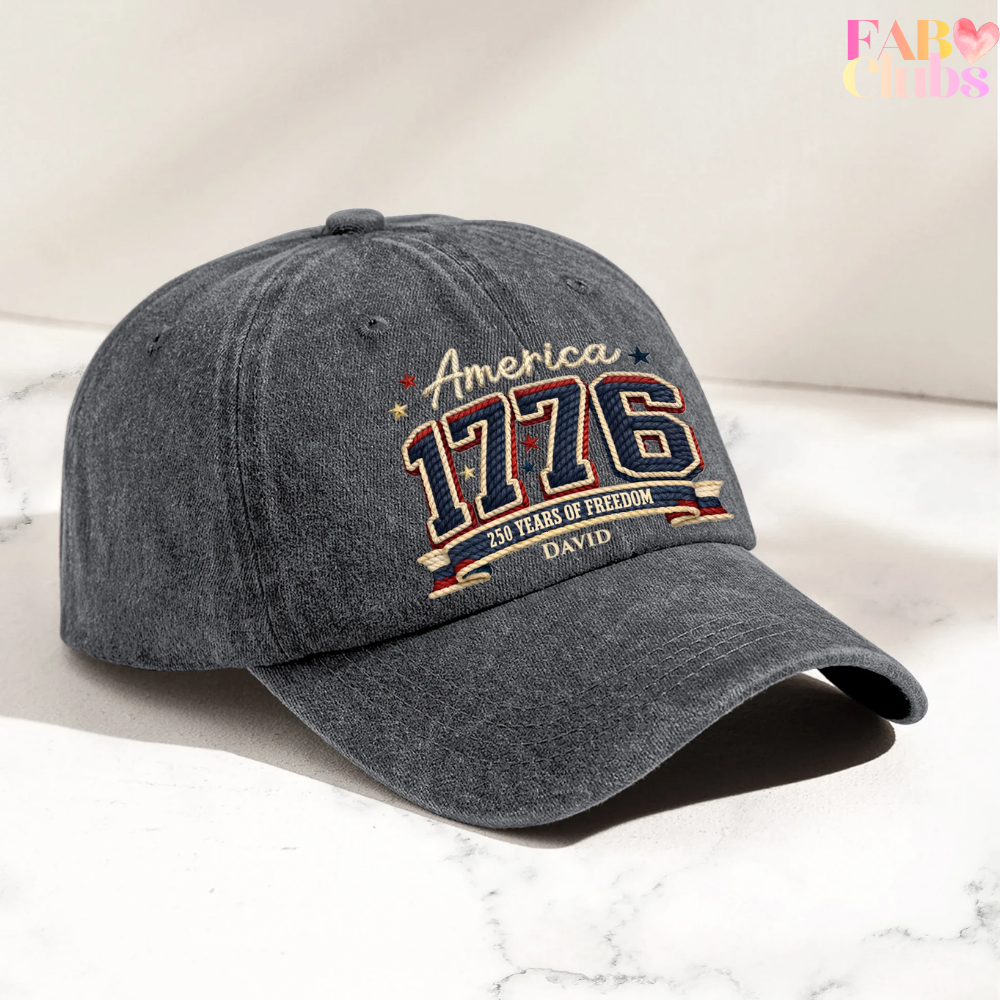 250 Years Of Freedom Faux Pattern - Personalized Distressed Denim Cap