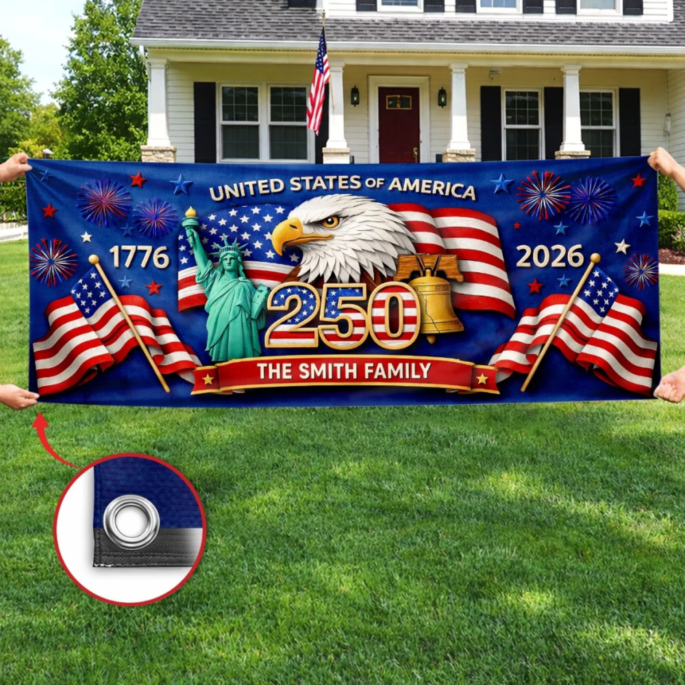 Custom Polyester Outdoor Banner - Personalized America 250th Anniversary Gifts For Mom, Dad