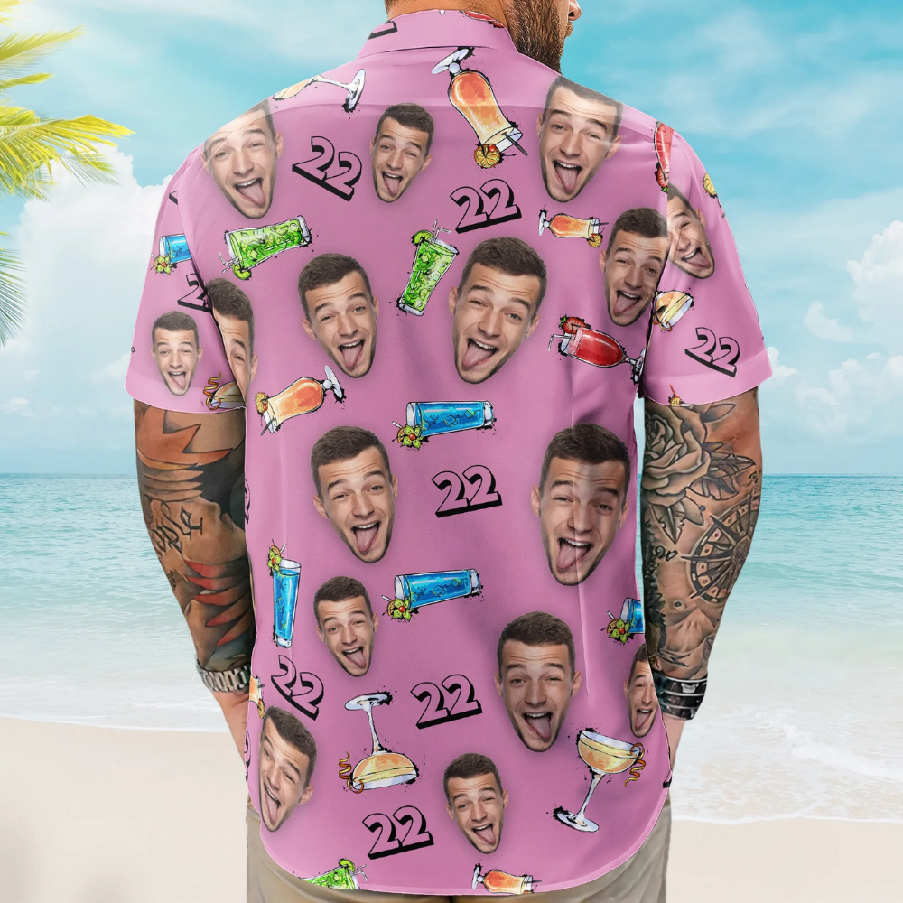 Birthday Party Drinks Custom Face Funny Birthday Gift- Custom Photo Hawaiian Shirts