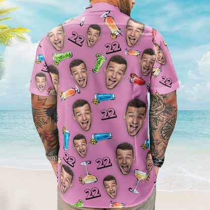 Birthday Party Drinks Custom Face Funny Birthday Gift- Custom Photo Hawaiian Shirts