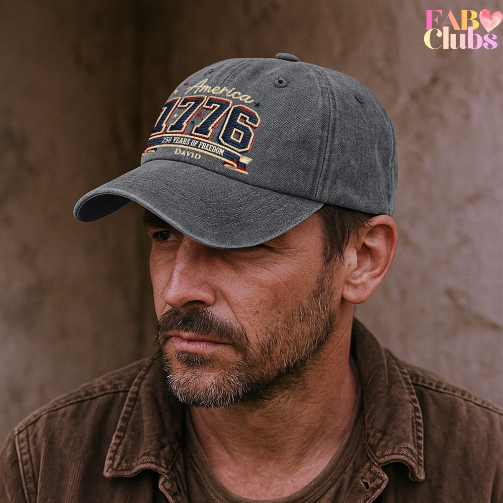 250 Years Of Freedom Faux Pattern - Personalized Distressed Denim Cap