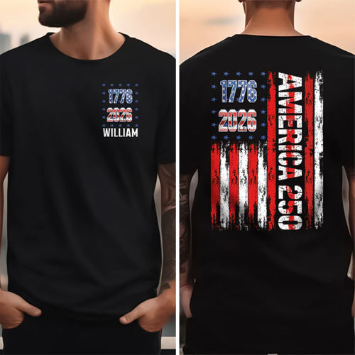Custom Name America 250th 1776-2026 Back & Front Dark Shirt