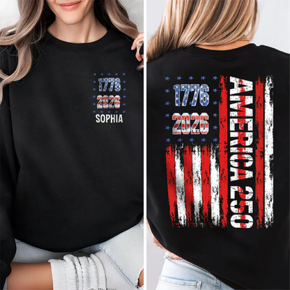 Custom Name America 250th 1776-2026 Back & Front Dark Shirt