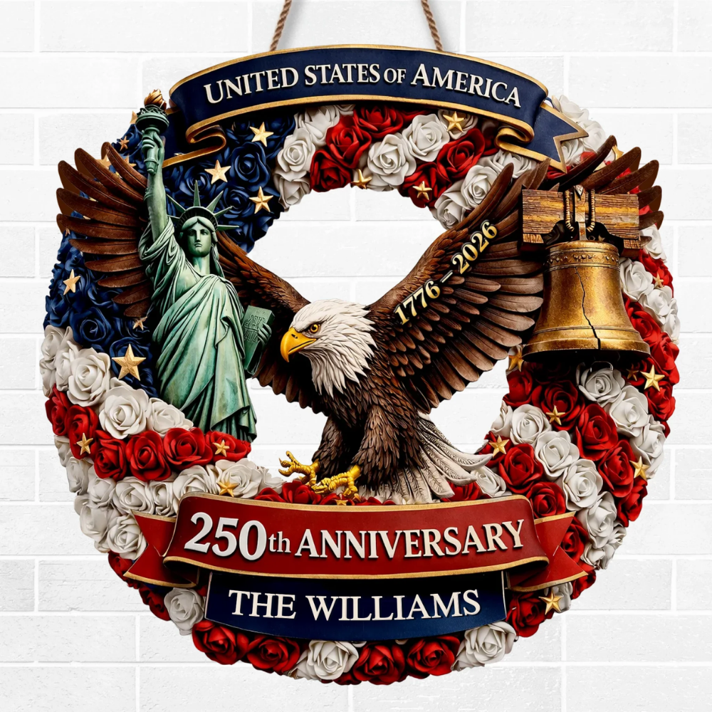 Custom Wood Sign - Personalized America 250th Anniversary  - Freedom Lives In Us