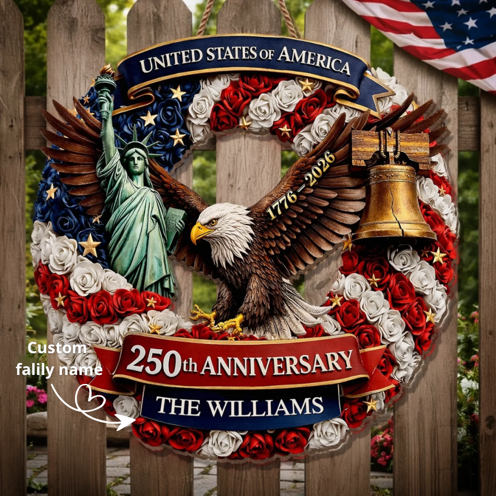 Custom Wood Sign - Personalized America 250th Anniversary  - Freedom Lives In Us