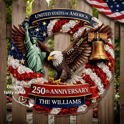 Custom Wood Sign - Personalized America 250th Anniversary  - Freedom Lives In Us
