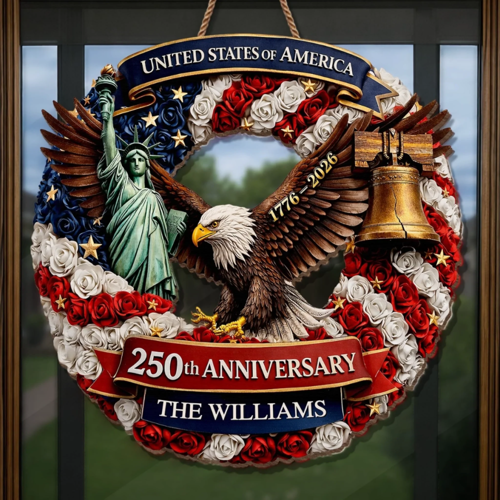 Custom Wood Sign - Personalized America 250th Anniversary - Proud Hearts Rise Together