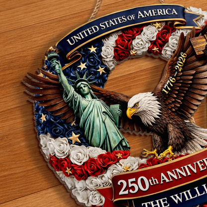 Custom Wood Sign - Personalized America 250th Anniversary - Proud Hearts Rise Together