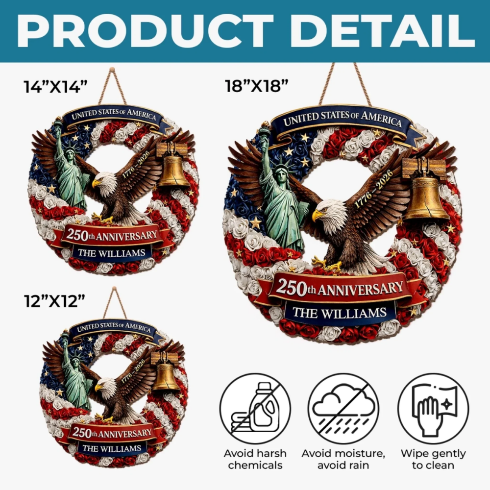Custom Wood Sign - Personalized America 250th Anniversary - Proud Hearts Rise Together