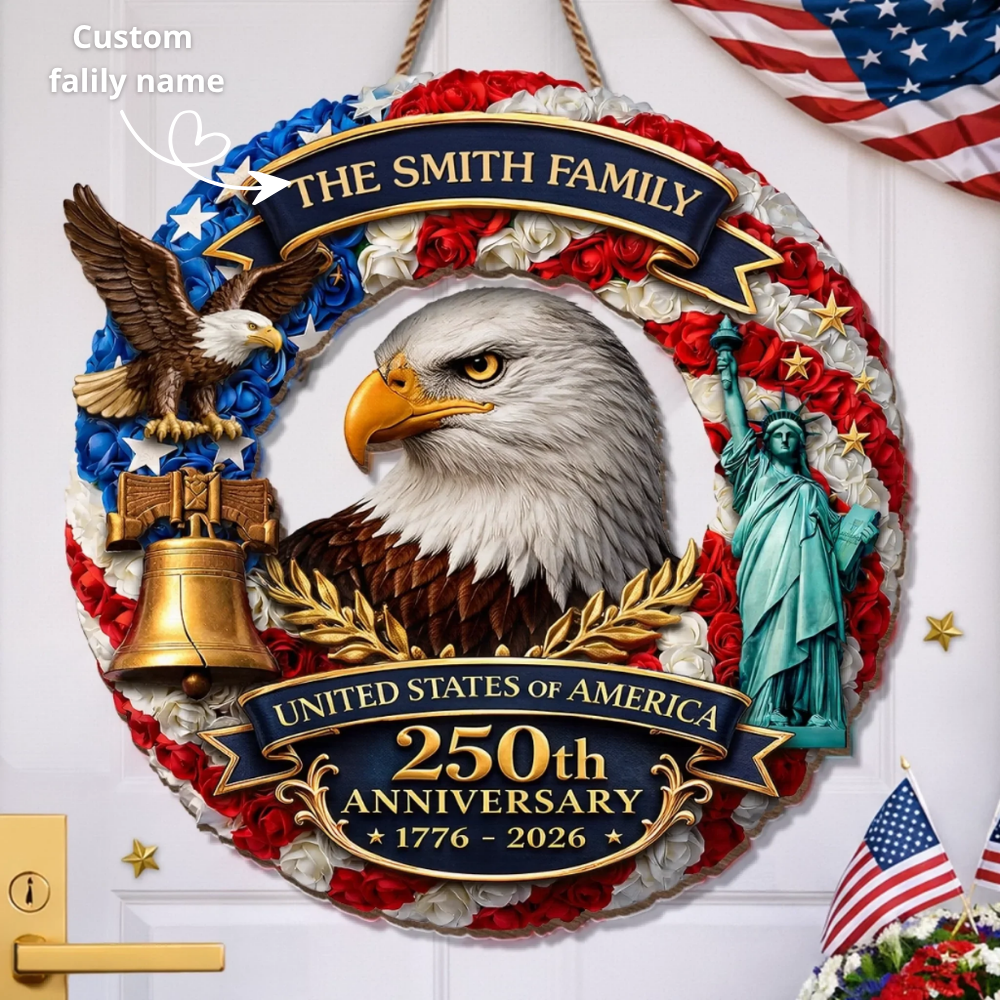 Custom Wood Sign - Personalized America 250th Anniversary Gifts For Mom, Dad, Brother, Sister, Kids - Freedom On Wheels