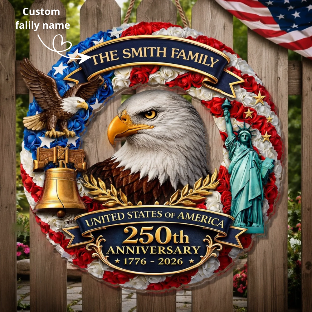 Custom Wood Sign - Personalized America 250th Anniversary - Proud American Family