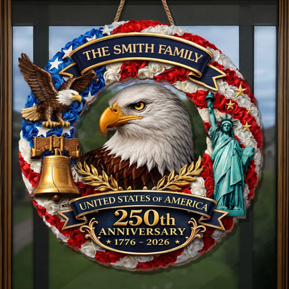 Custom Wood Sign - Personalized America 250th Anniversary - Proud American Family