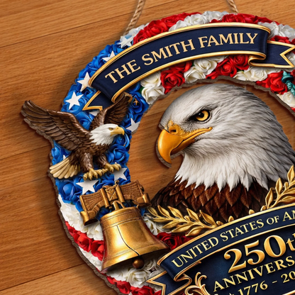 Custom Wood Sign - Personalized America 250th Anniversary - Proud American Family