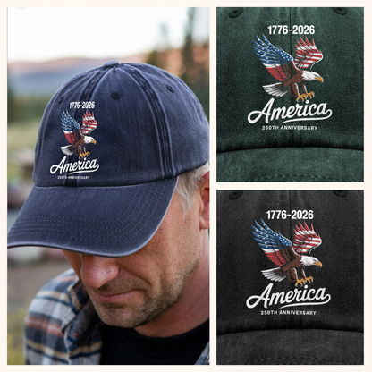 Celebrate 250 Years of America USA Anniversary 1776-2026 Washed Denim Baseball Cap