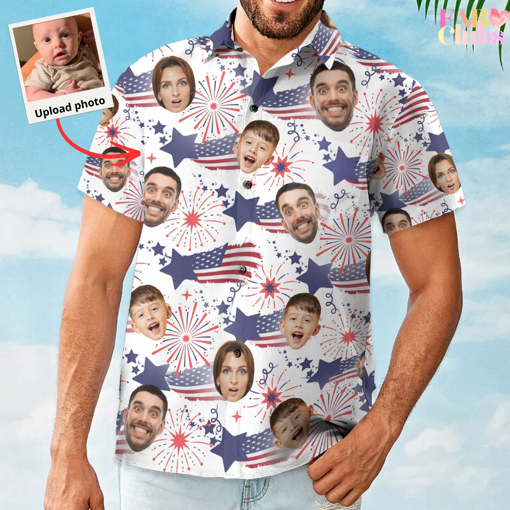 Family Cute Face - Personalized Photo Hawaiian Shirt - Independence Day Shirt
