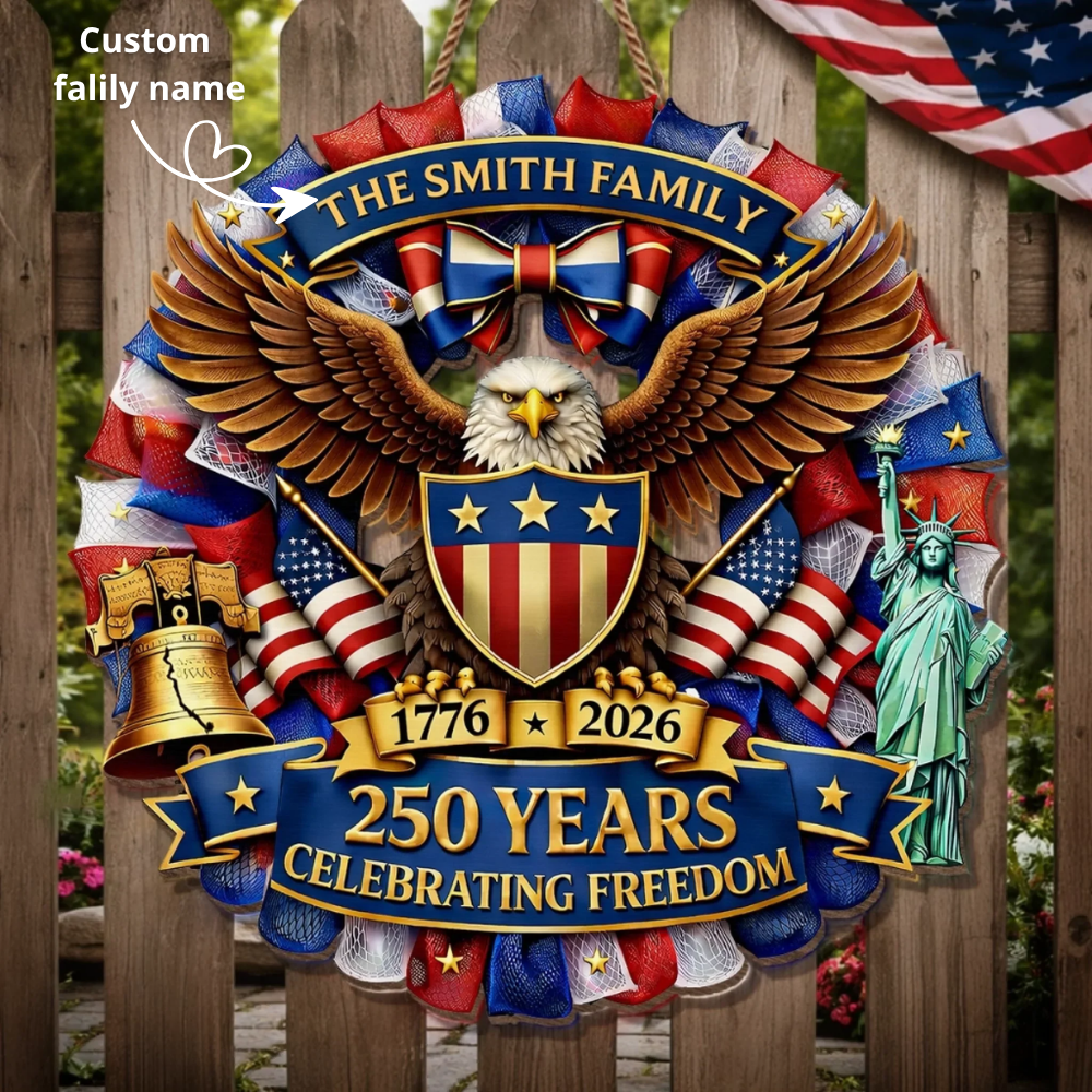 Custom Wood Sign - Personalized America 250th Anniversary Gifts For Mom, Dad, Brother, Sister, Kids - Together In Proud Unity