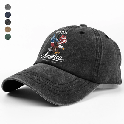 Celebrate 250 Years of America USA Anniversary 1776-2026 Washed Denim Baseball Cap