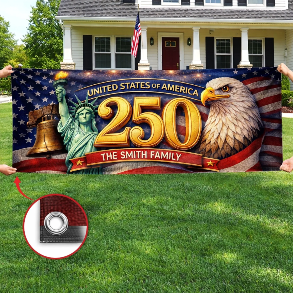 Custom Polyester Outdoor Banner - Personalized America 250th Anniversary Gifts - Celebrating 250 Years