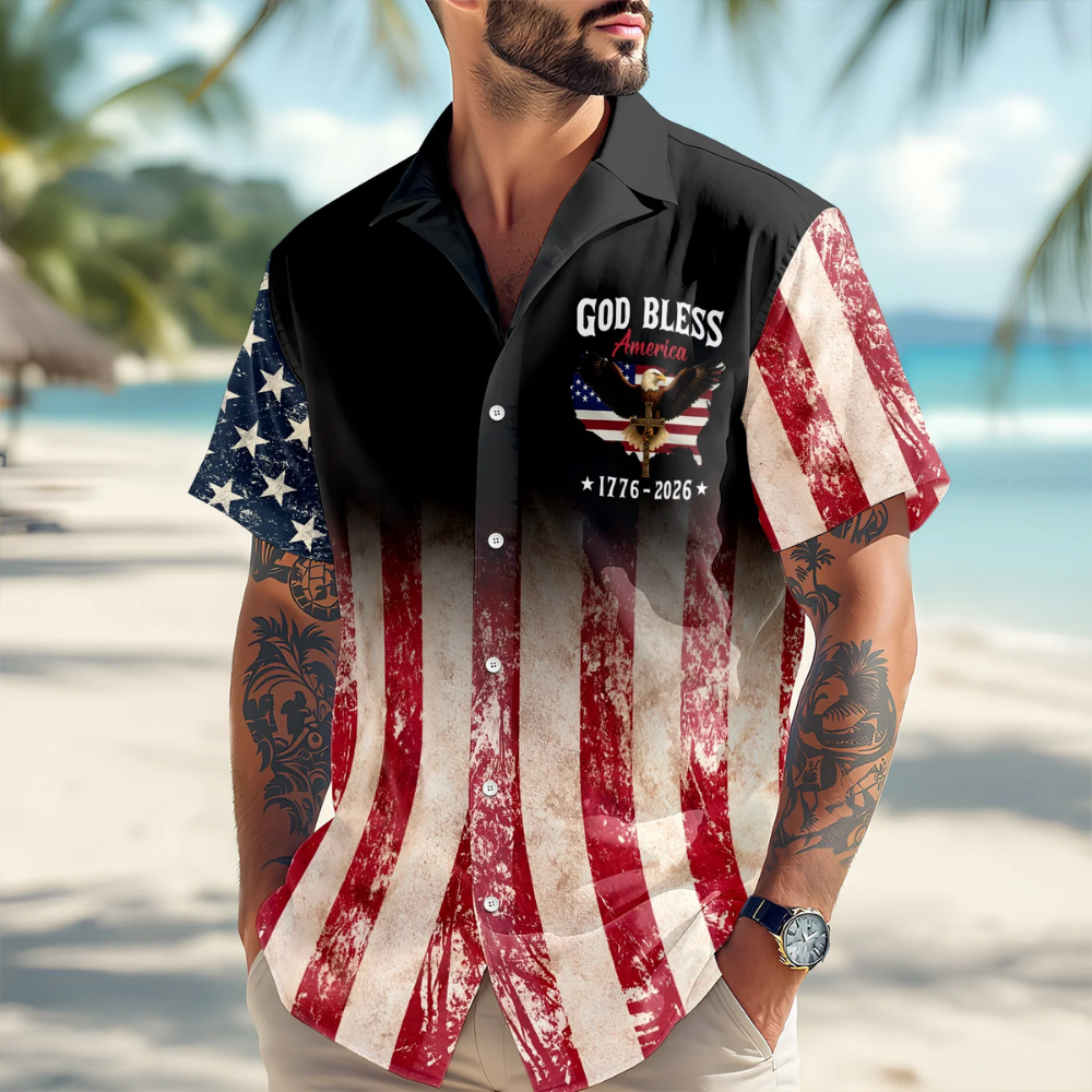 Patriotic 250th Anniversary God Bless America Eagle 1776–2026 Hawaii Shirt