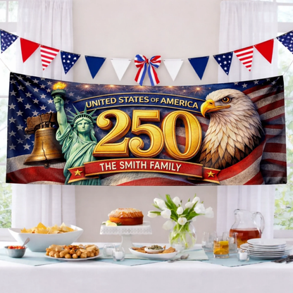 Custom Polyester Outdoor Banner - Personalized America 250th Anniversary Gifts - Celebrating 250 Years