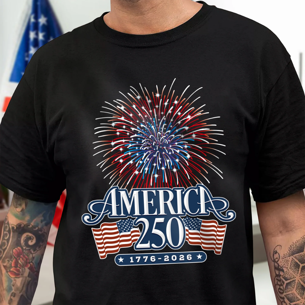America 250 Firework Front Shirt, 4th Of July America Shirt
