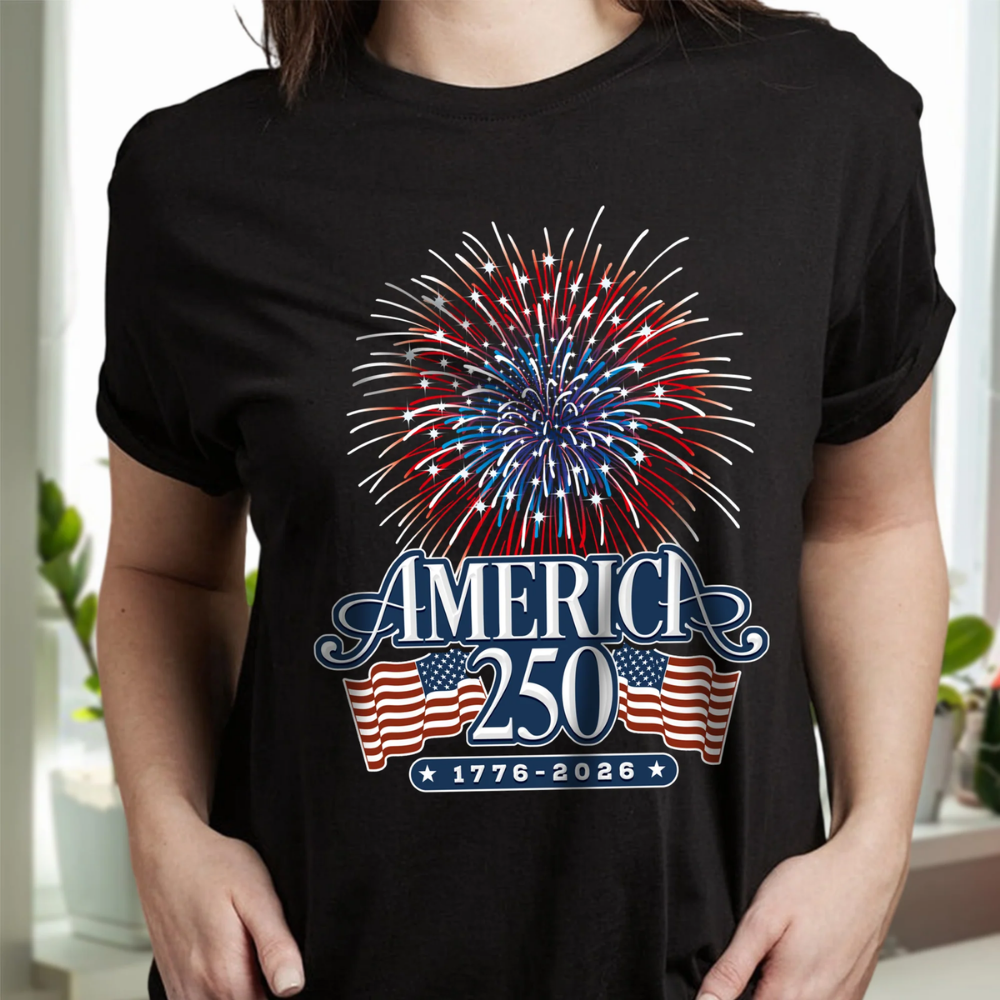 America 250 Firework Front Shirt, 4th Of July America Shirt