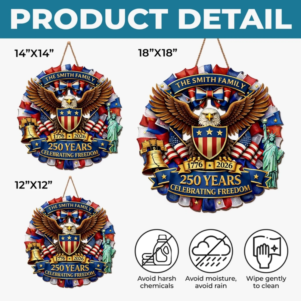 Custom Wood Sign - Personalized America 250th Anniversary - Together In Proud Unity