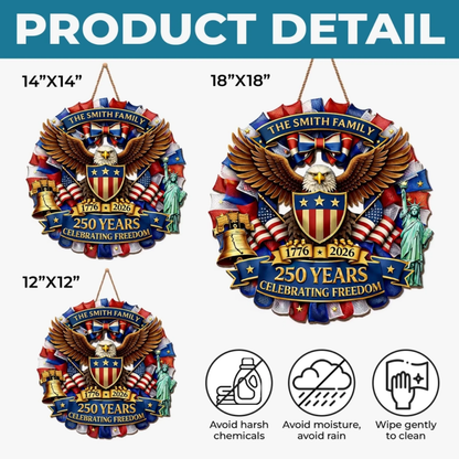 Custom Wood Sign - Personalized America 250th Anniversary - Together In Proud Unity