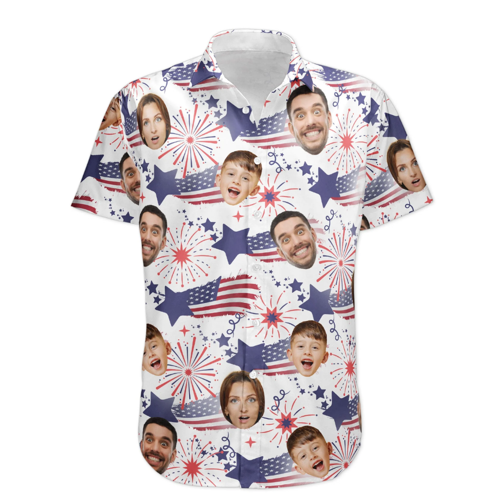 Family Cute Face - Personalized Photo Hawaiian Shirt - Independence Day Shirt