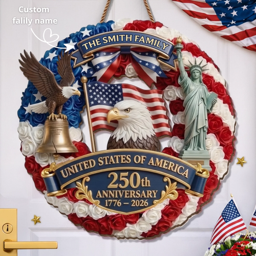 Custom Wood Sign - Personalized America 250th Anniversary Gifts - Proud American Family