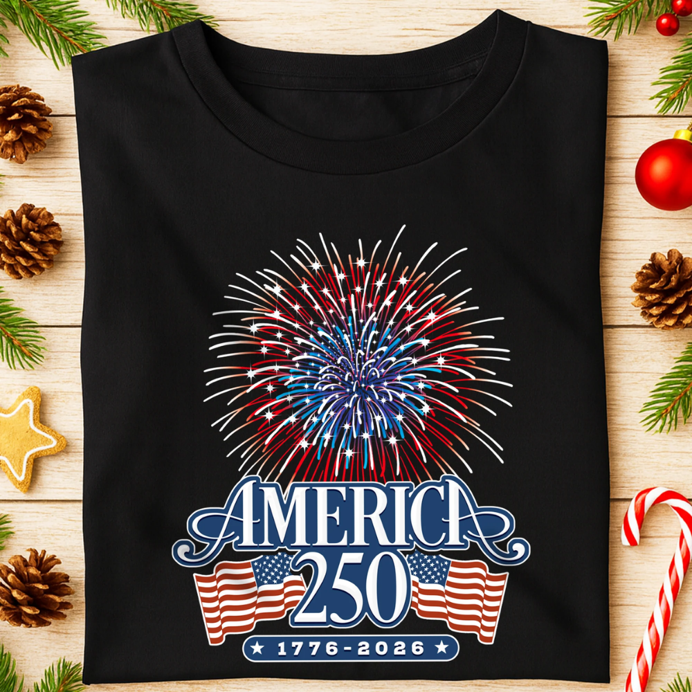America 250 Firework Front Shirt, 4th Of July America Shirt